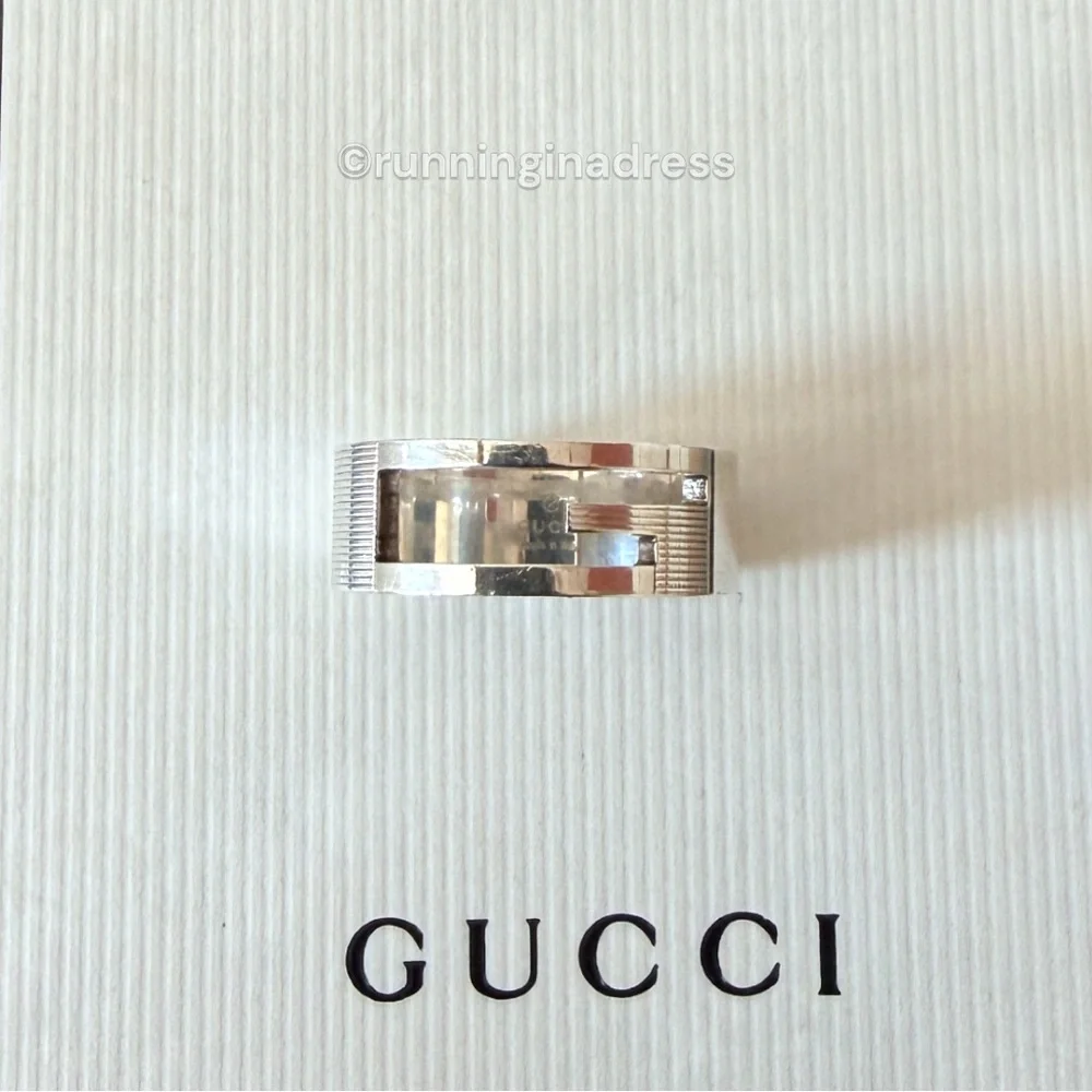 Authentic Gucci G Logo Cut-Out Ring Sterling Silver 925 Vintage Band Size 21 9.5